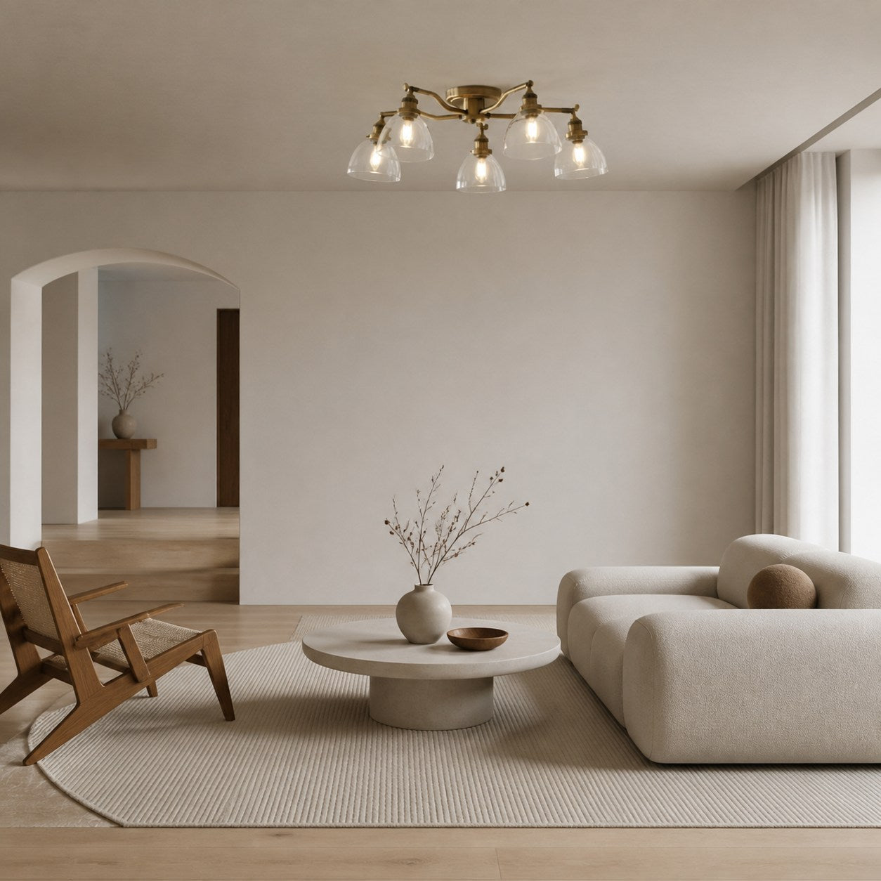 Novera Vintage-Inspired Semi-Flush Ceiling Fixture with Curved Arms for Living Spaces
