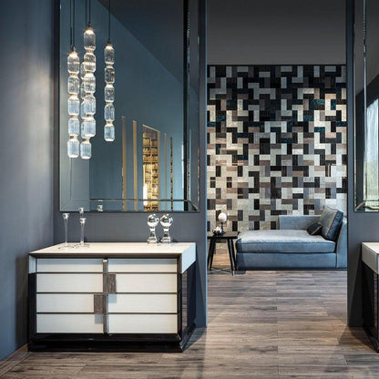 Minimalistische Ballett-Pendelleuchte - Eisen-Metall-Glas-Gold-Bernstein-Innenbeleuchtung