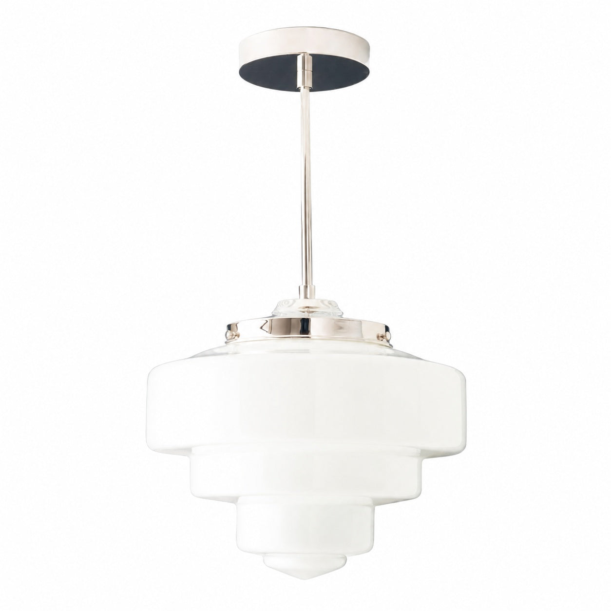 Geotower Glas-Messing-Pendelleuchte – Art Deco Opal Globe Deckenleuchte