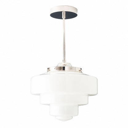 Geotower Glas-Messing-Pendelleuchte – Art Deco Opal Globe Deckenleuchte