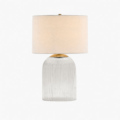 Bravira Strukturierte Glas Tischlampe mit klarer Leinen Schirm in zeitgemäßem Design für Wohnzimmer oder Homeoffice