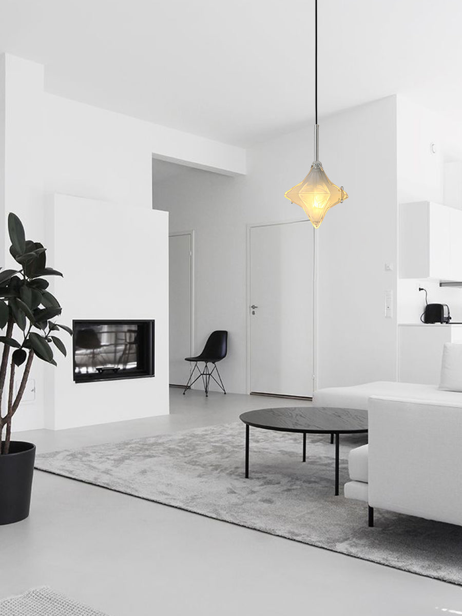 Art Deco Astris Elara Star Pendant Light – Frosted Glass Pendant with Geometric Style