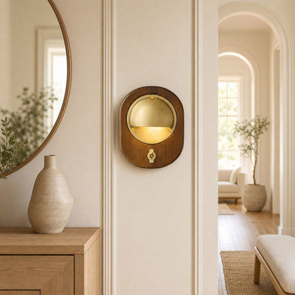 Ivoran Modern Wall Sconce - Ash Wood and Brass Spherical Lamp for Bedroom and Hallway