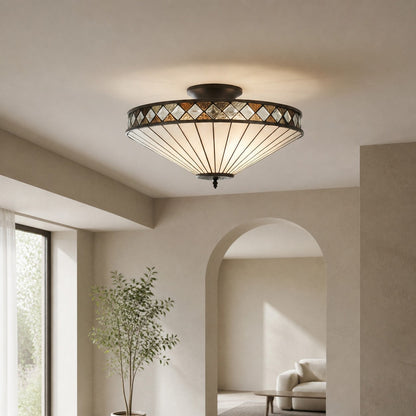 TF Fargo Semi-Flush Ceiling Lamp — A Classic Deco Light with a Decorative Glass Shade for Multi room Use