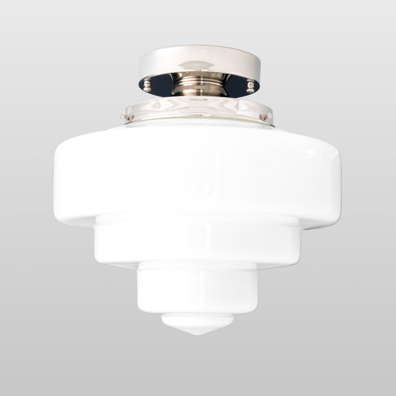 Geotower Glass Brass Ceiling Lamp – Handblown Opal Glass Globe Light