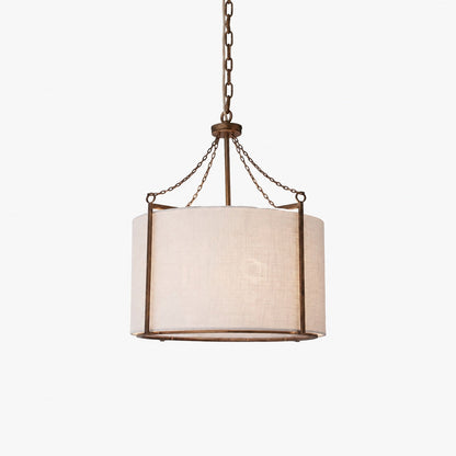 Antique Brass Carousel Chandelier with White Linen Drum Shade for Dining Room
