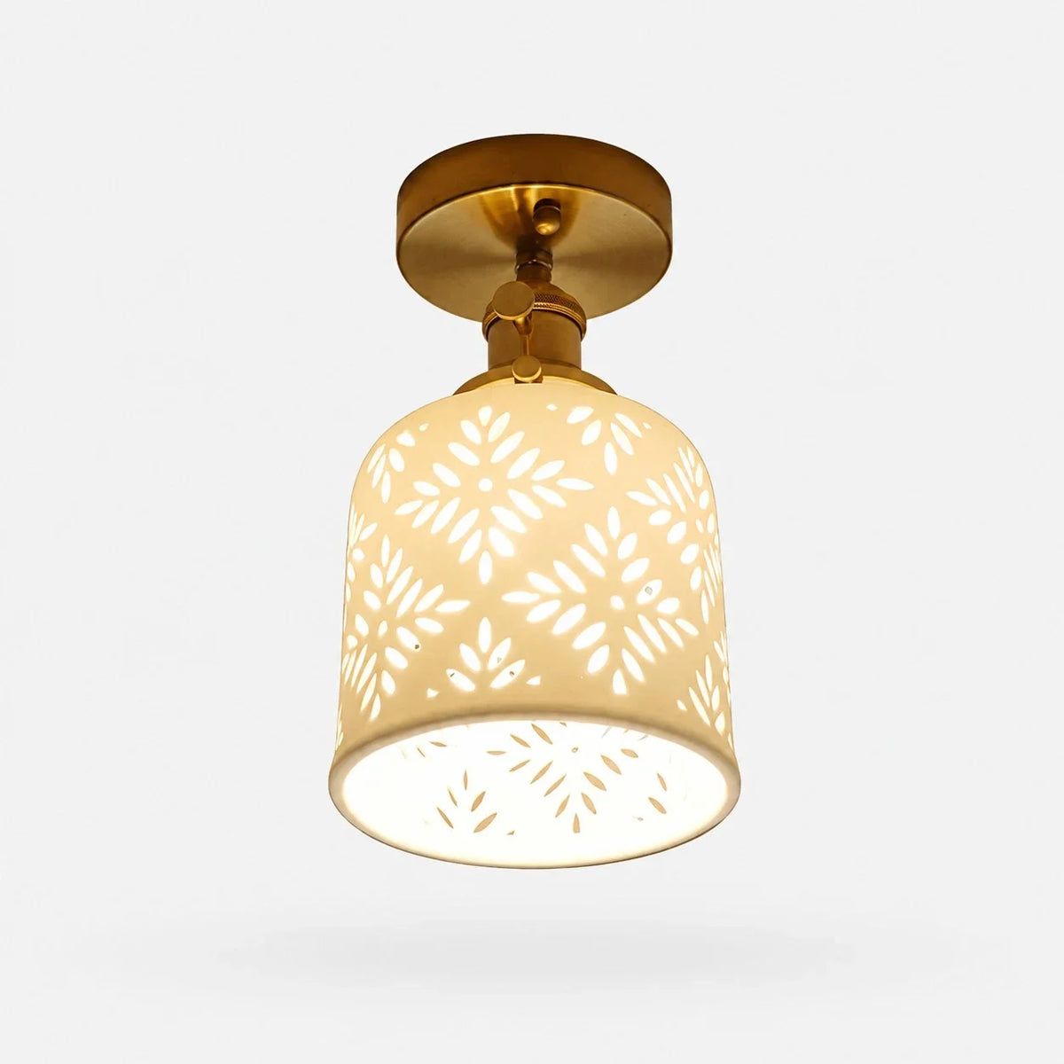 Flush mount starflower ceramic ceiling light with brass canopy