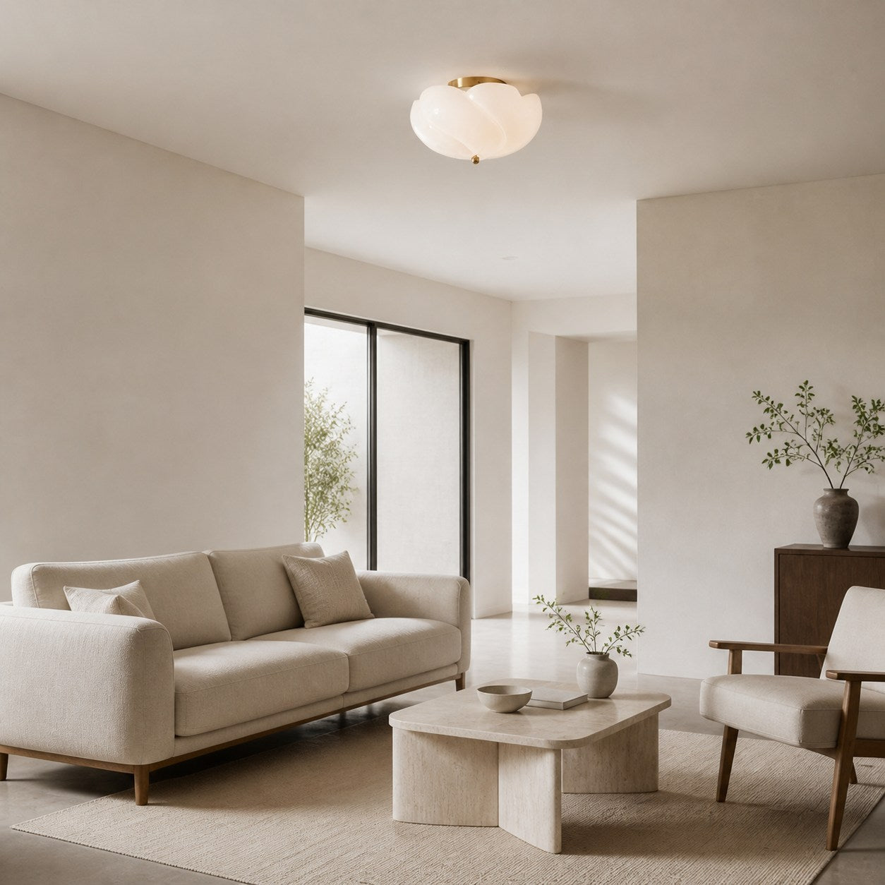 Modo Deckenleuchte – Minimalistischer Glasschirm mit elegantem Messingrahmen für Esszimmer oder Büro