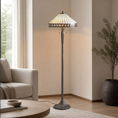 TiffStar Art Glass Floor Lamp with Ornamental Pattern Shade – Standing Light for Living Rooms