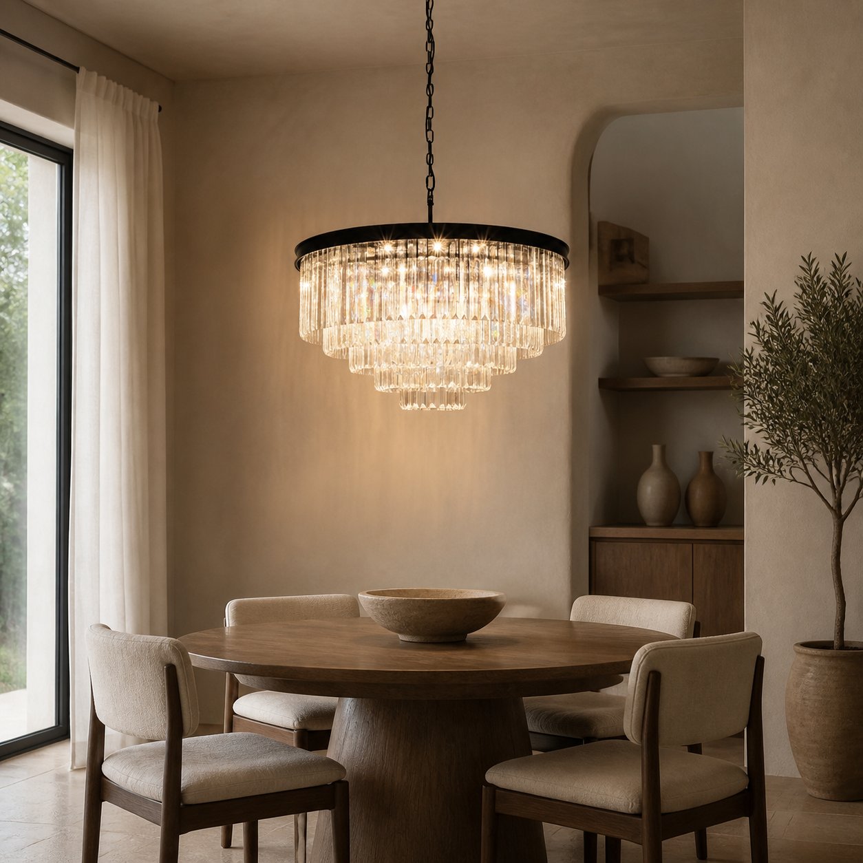 Aurevon Crystal Prism Metal Frame Modern Ceiling Chandelier for Home and Hotel