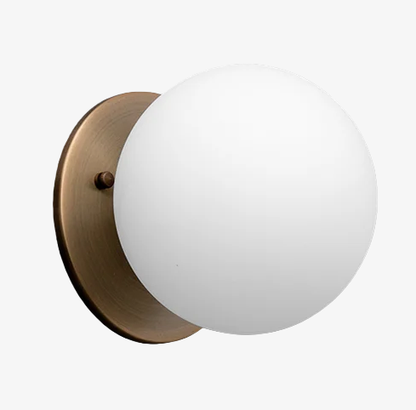 Glorica Glass Brass Wall Sconce - Frosted Globe Classic Light For Warm Ambiance
