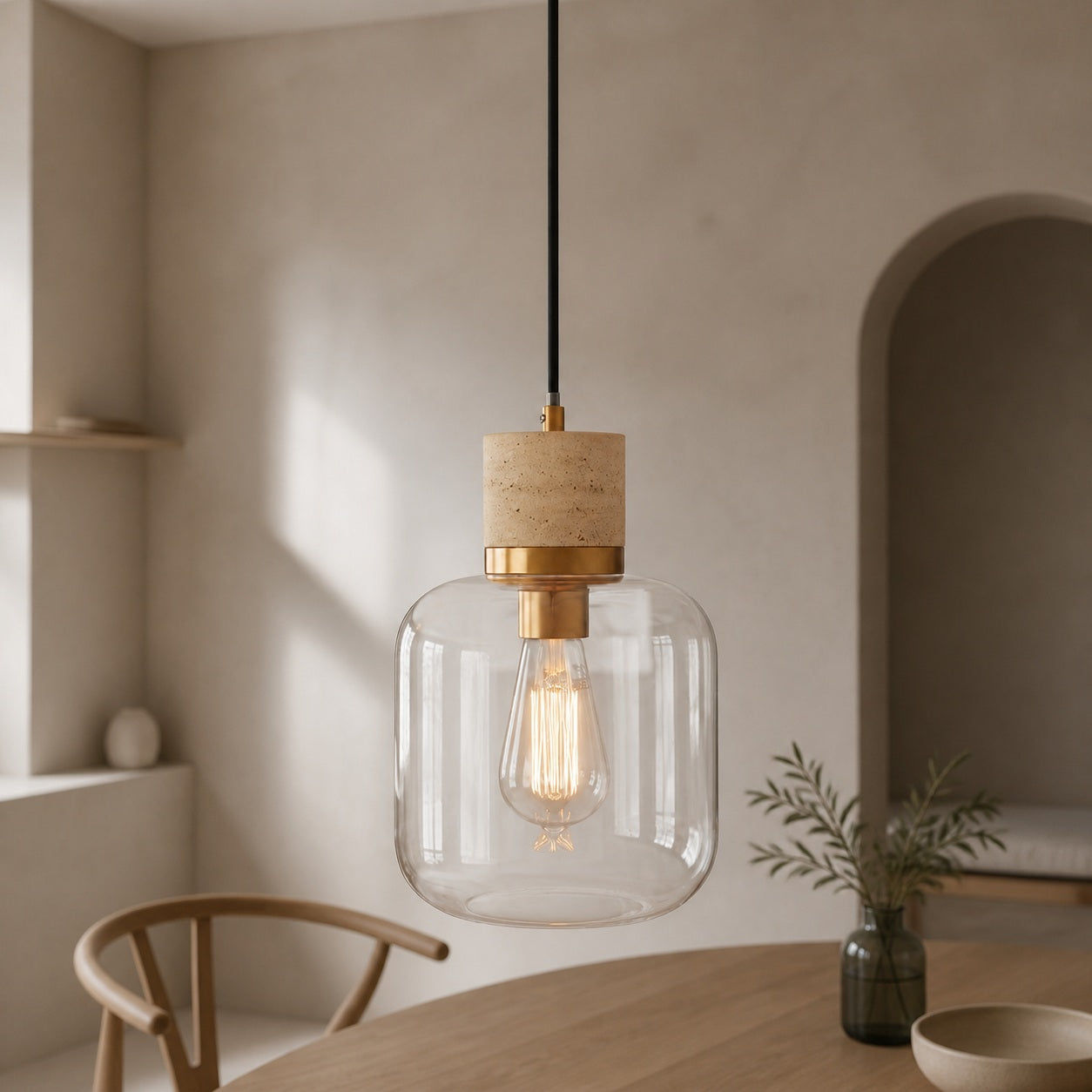 Korlisse Pendelleuchte aus Naturstein und Glas – Stilvolle Lampe für Wohnzimmer oder Lounge