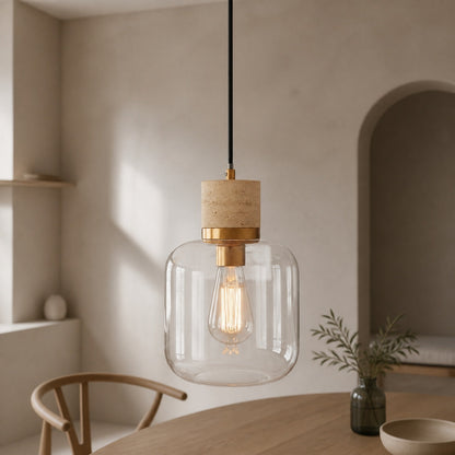 Korlisse Pendelleuchte aus Naturstein und Glas – Stilvolle Lampe für Wohnzimmer oder Lounge