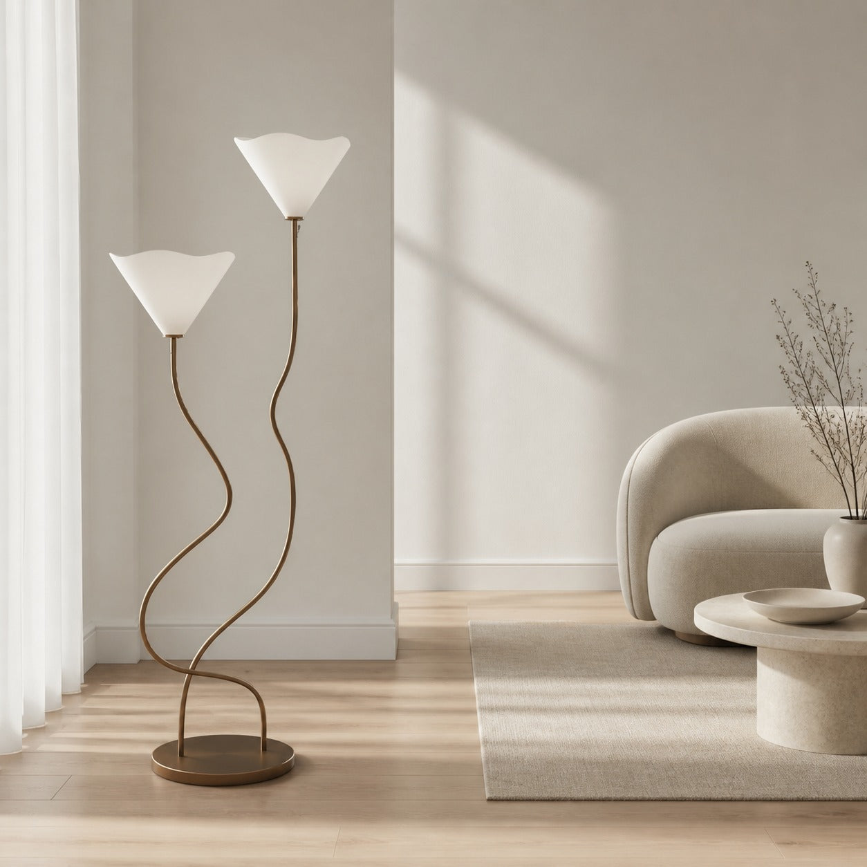 Kysara Floor Lamp - Dual-Stem Floral Design are Suitable for Placement in the Living Room or Bedroom or Study