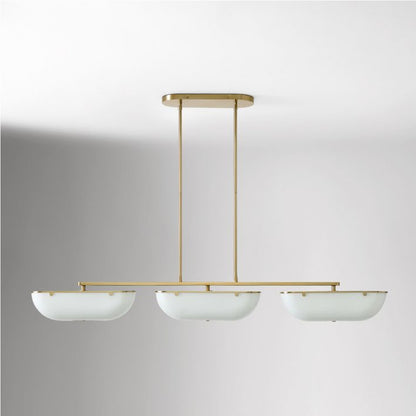 Ferosa Boat-Shaped Lampshade Linear Chandelier - Antique Brass with Milk Glass