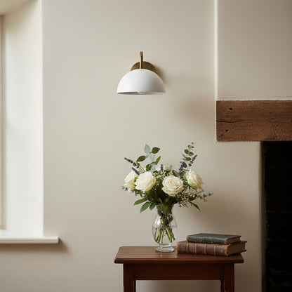 Curva Metal  Industrial Wall Sconce - Curved Brass Arm - Hammered Dome Light Fixture