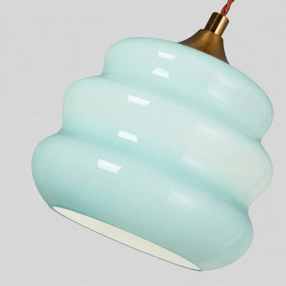 Close view of ribbed blue glass shade
