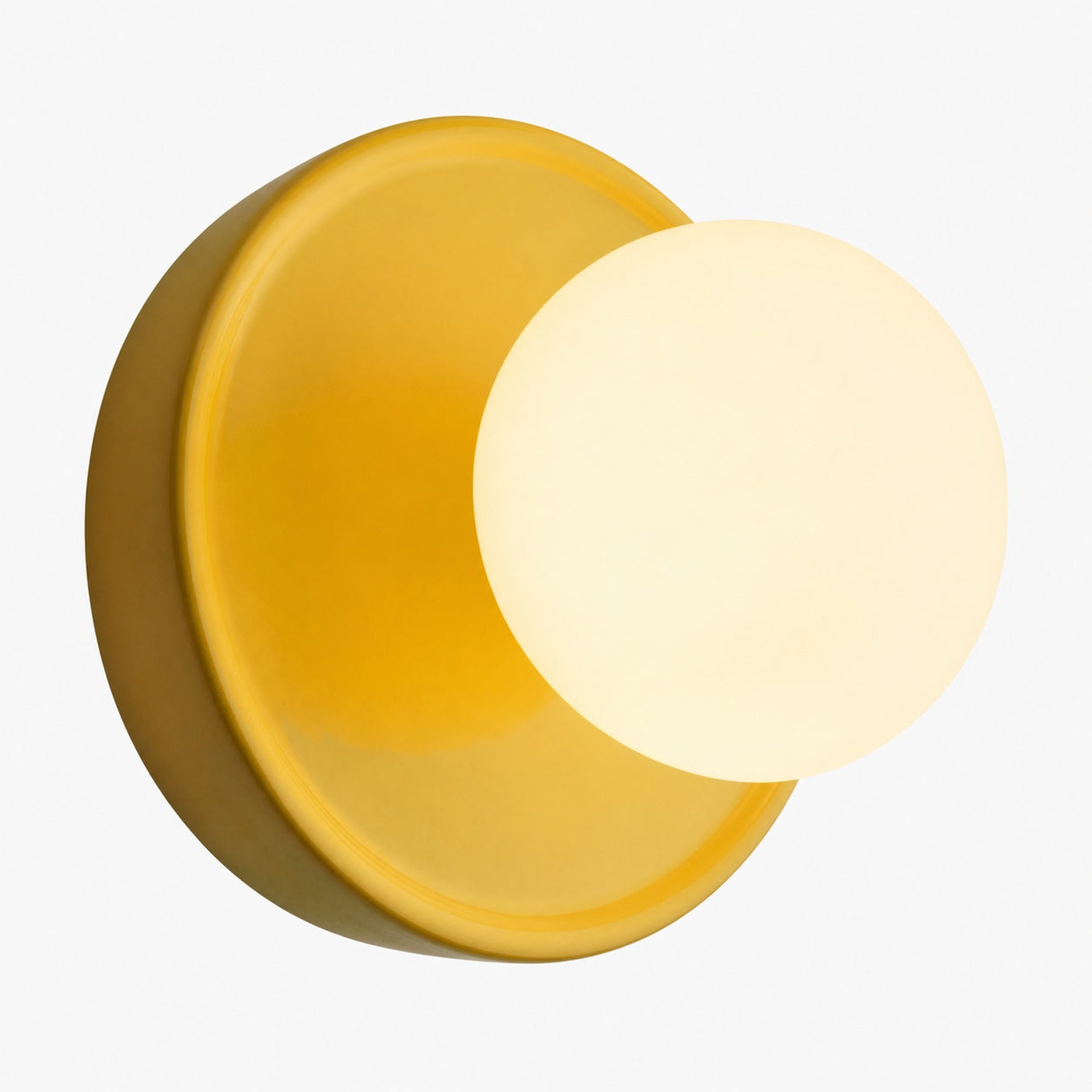 Solna Round Glass Wall Sconce with Ceramic Base—Minimalist Lighting for Bedroom or Hallway