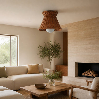 Wickara Woven Organic Silhouette Ceiling Light - Rattan Boho Style for Living Room