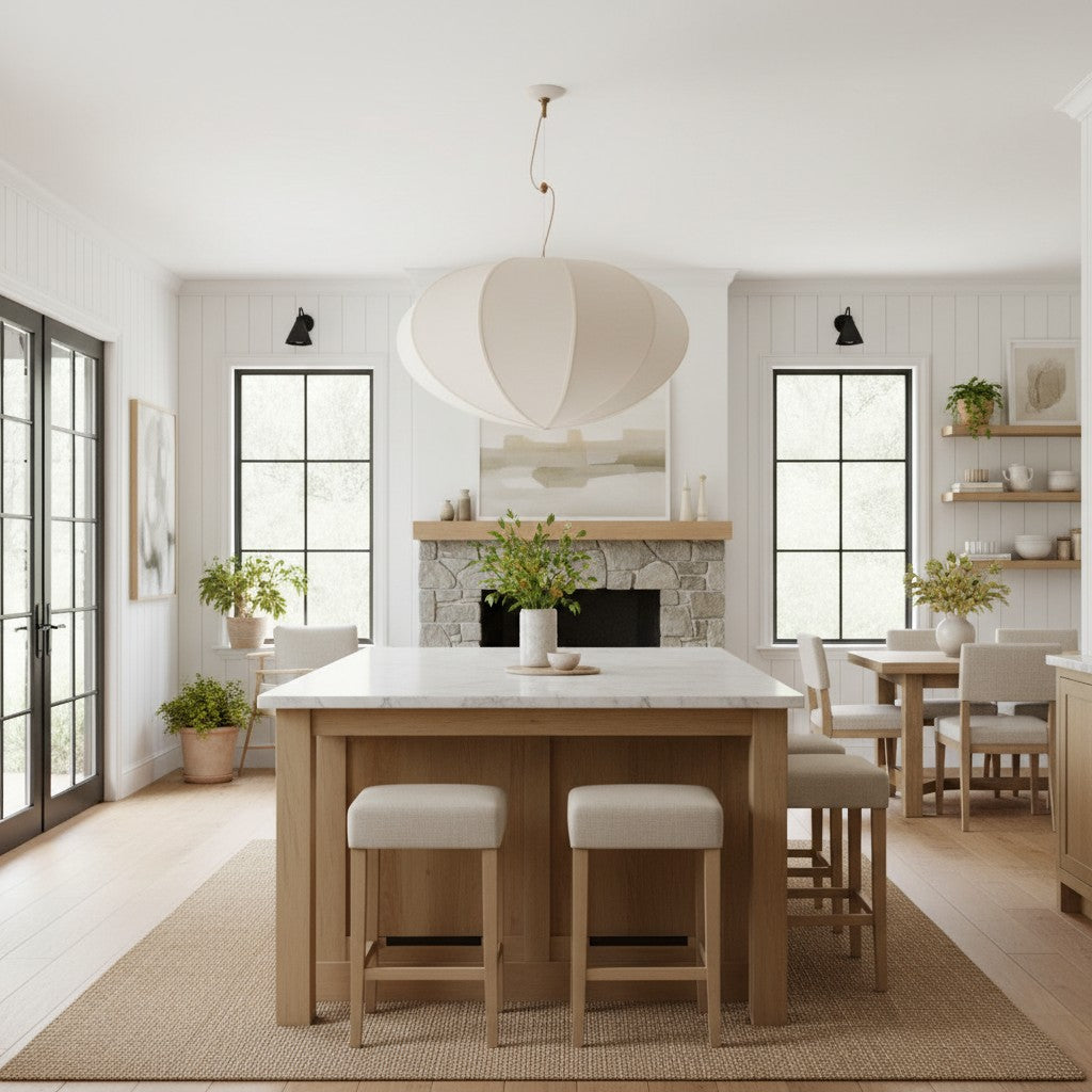 Alvian Adjustable Pendant Light with Linen Shade for Dining Room and Kitchen Island