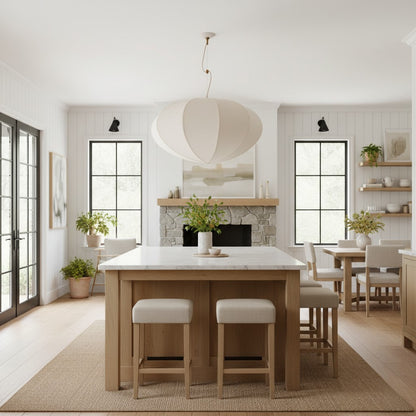 Alvian Adjustable Pendant Light with Linen Shade for Dining Room and Kitchen Island