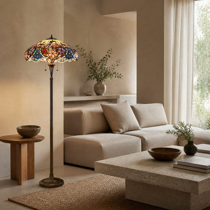 TF Sullivan Tiffany Stehlampe - Florales Buntglasdesign für Arbeits- oder Wohnzimmer