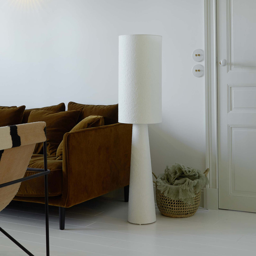 Rustikale zylindrische Leinen Stehlampe für Wohnzimmer
