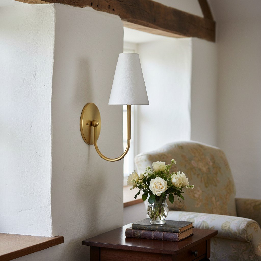 Curva Metal Collection Traditional Wall Light - Brass Finish with Shade