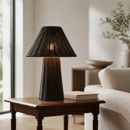 Wickara Sculptural Rattan Mini Table Lamp - Natural Woven Finish Suitable for Side Tables & Entryways