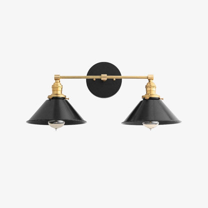 Conique Metal Dual Black Sconce with Cone Shades - Industrial Vanity Wall Light for Mirror