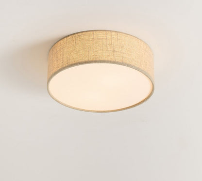 Dumora Linen Drum Ceiling Light - Flush Mount Iron Fixture with Fabric Shade