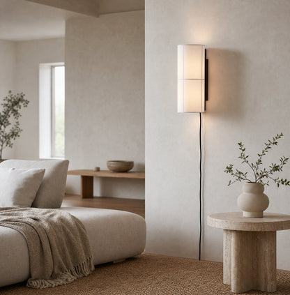 Cylume Cylinder Fabric Plug-in Wall Lamp - Minimalist Wall Sconce for Bedroom Living Room