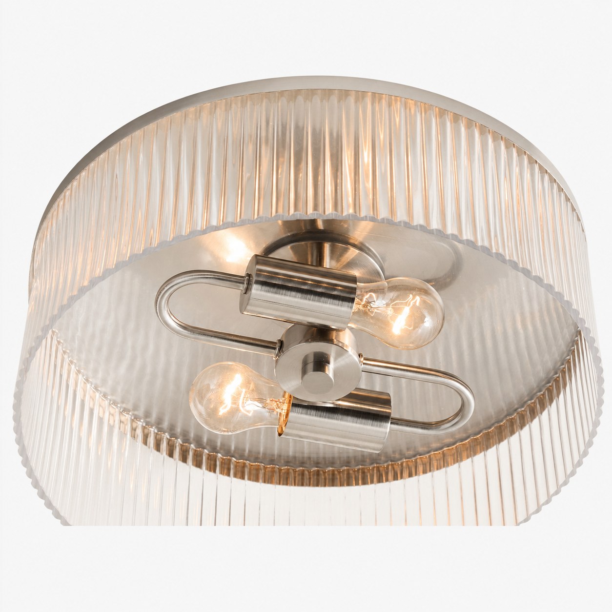 Bravira Flush Mount Ceiling Light - Ribbed & Bubbled Glass Metal Light