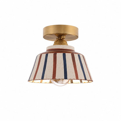 Striped ceramic ceiling-mount light on white background
