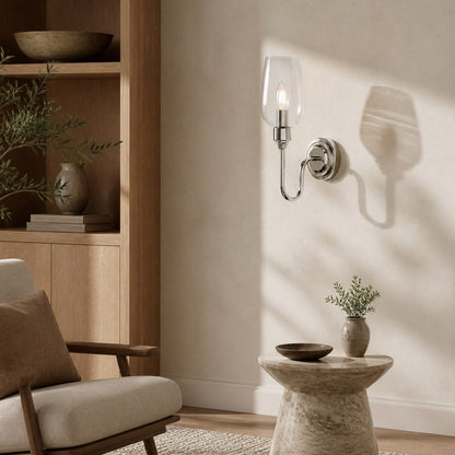 Clarione Art Deco Wall Light with Clear Glass Shade – Modern Metal Design for Hallways