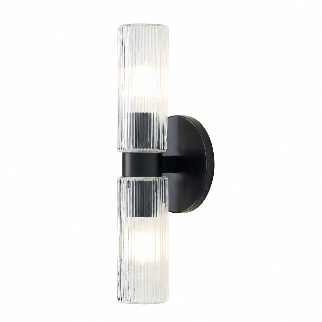 Rivora Doppel-Wandleuchte aus geriffeltem Glas, kurze Form, für drinnen und draußen, elegante Wandleuchte