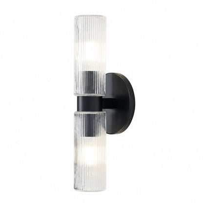 Rivora Doppel-Wandleuchte aus geriffeltem Glas, kurze Form, für drinnen und draußen, elegante Wandleuchte