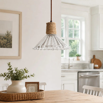 Rustic Woven Rope Glass Pendant Light Collection