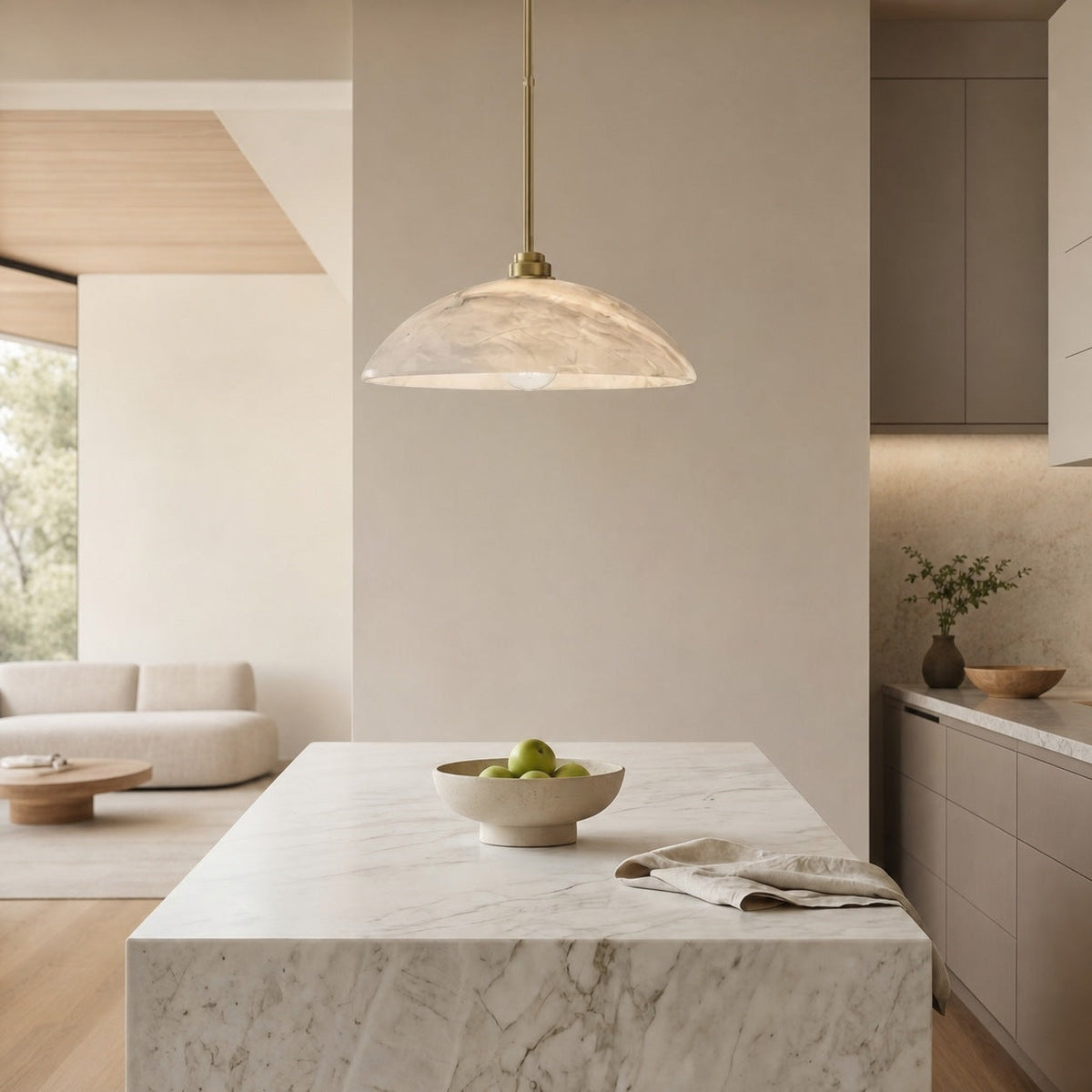 Alariv Elegant  Alabaster Dome Pendant Light - Modern Stone Lighting for Dining or Living