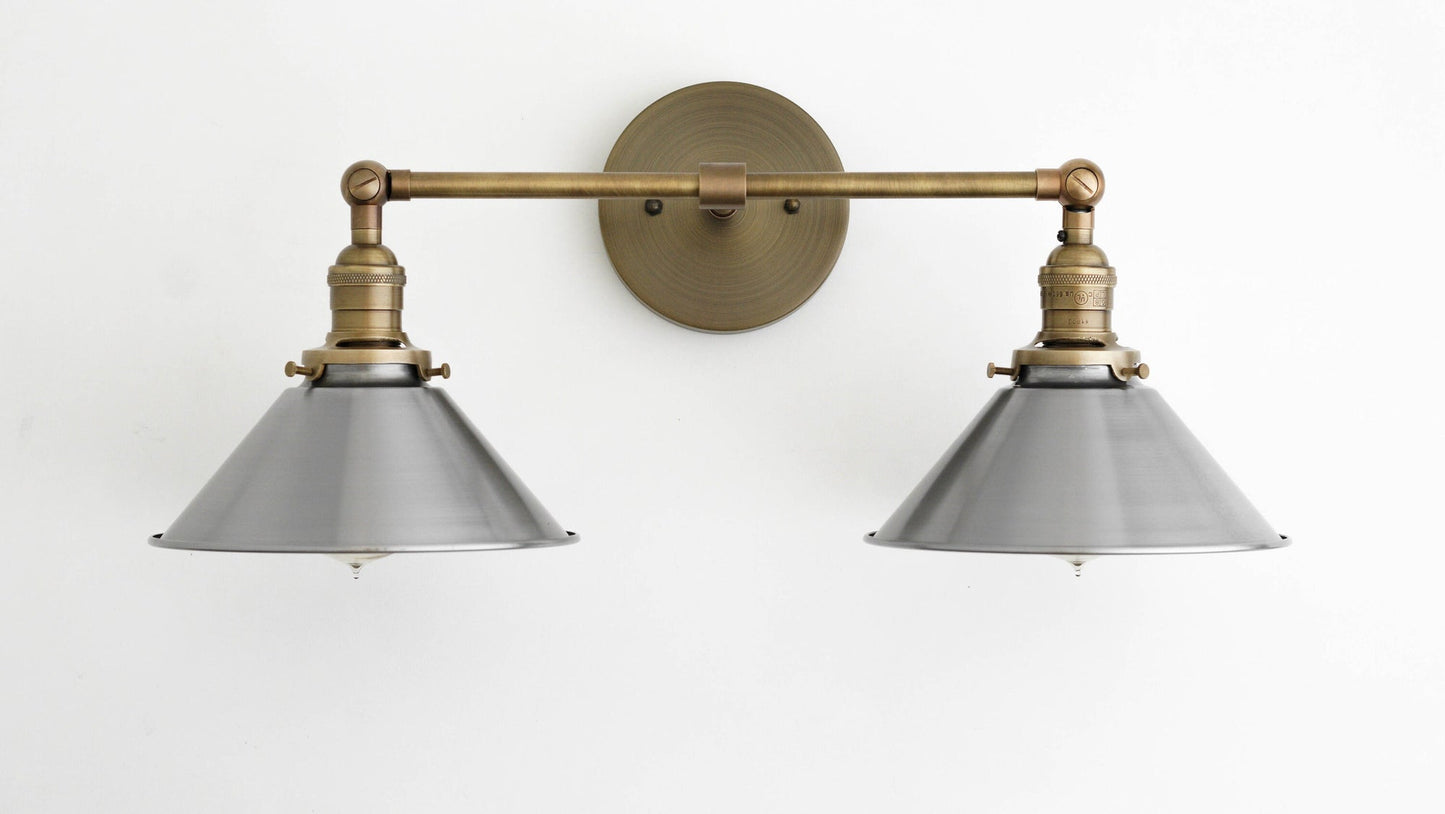 Conique Metal Industrial Wall Sconce with Dual Cone Shades - Vintage Metal Finish