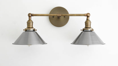 Conique Metal Industrial Wall Sconce with Dual Cone Shades - Vintage Metal Finish