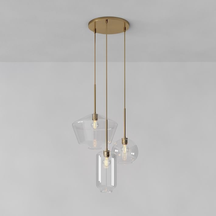 Merin Mixed Sculpture Glass and Metal Triple Chandelier