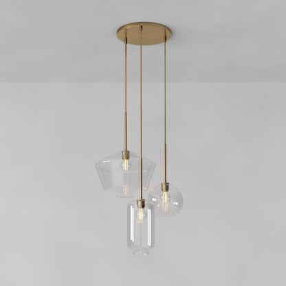 Merin Mixed Sculpture Glass and Metal Triple Chandelier