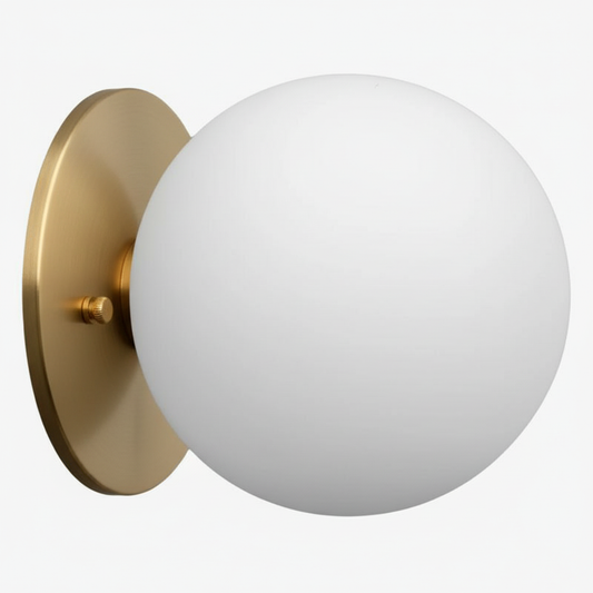 Glorica Glass Brass Wall Sconce - Frosted Globe Classic Light For Warm Ambiance