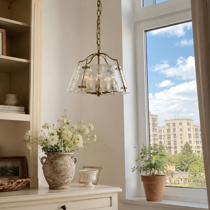 Brass Textured Glass Chandelier