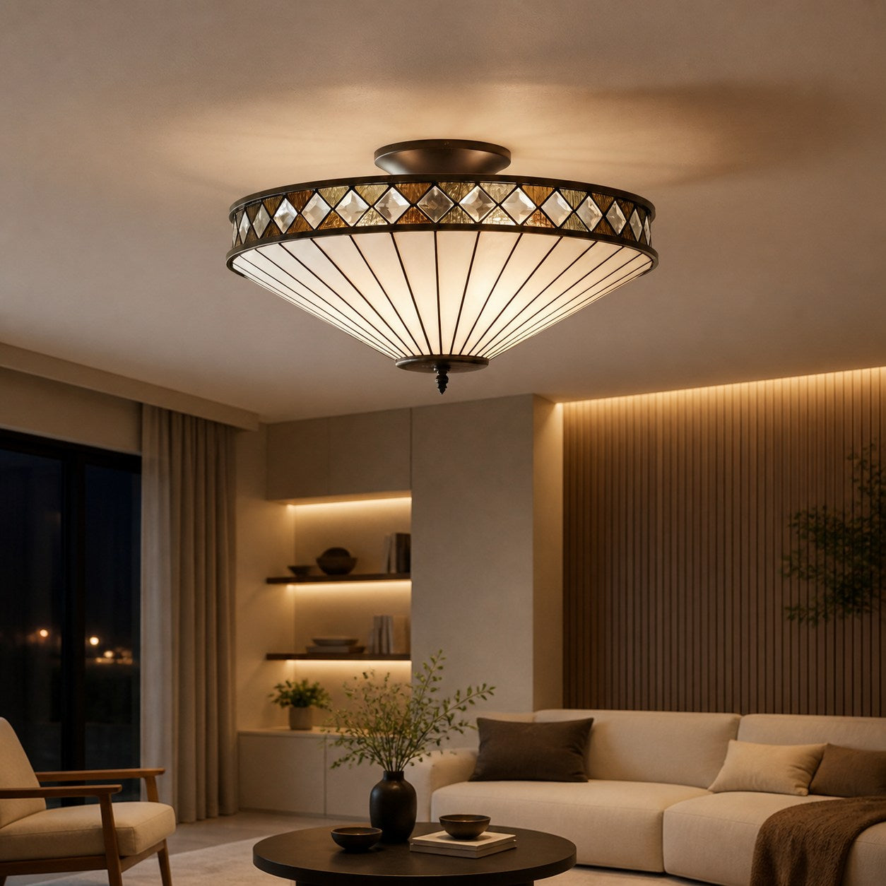 TF Fargo Semi-Flush Ceiling Lamp — A Classic Deco Light with a Decorative Glass Shade for Multi room Use