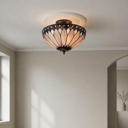 TF Brooklyn Tiffany Deckenleuchte (halbaufgesetzt) ​​- Geometrischer Glasschirm für Flure oder Wohnzimmer