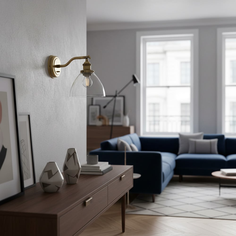 Adjustable Hansen Brass Wall Sconce - Clear Glass Design