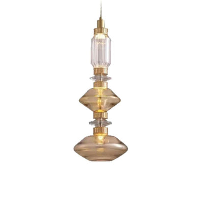 Minimalistische Ballett-Pendelleuchte - Eisen-Metall-Glas-Gold-Bernstein-Innenbeleuchtung