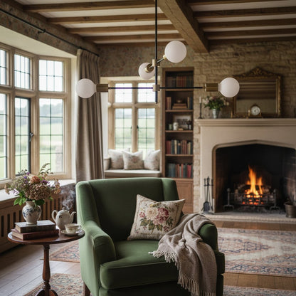 Mobilux Line Black and Brass Chandelier - Contemporary Globe Ceiling Hanging Light